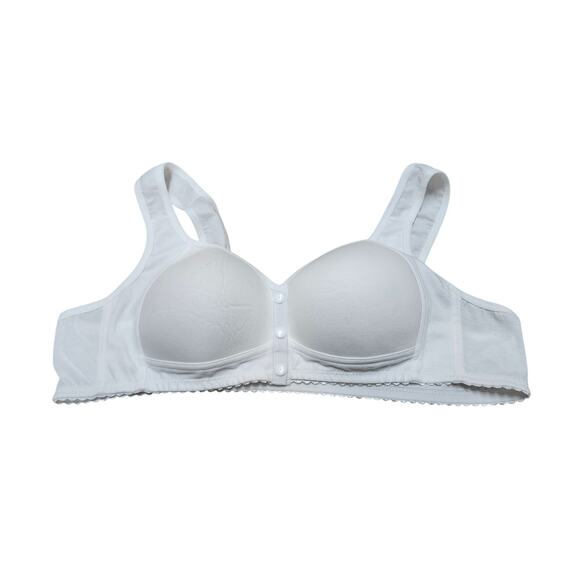 7XL White Wireless Bra Front-Snap Closure Wide Strap Molded Cups Comfort Fit - Picture 1 of 8
